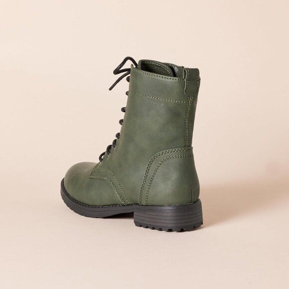 ⚡Women Green Faux Buffalo Grain Leather Metal Eyelet Lug-sole Combat Boot - Picture 6 of 6